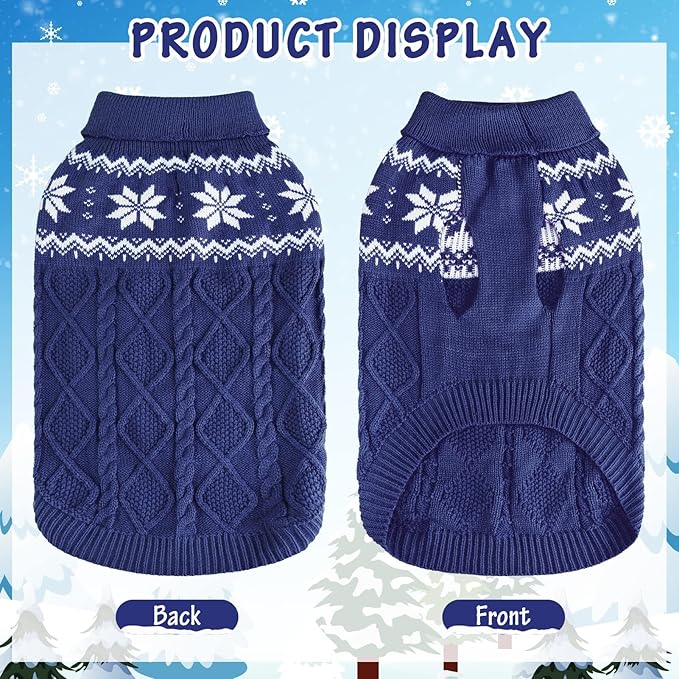 Warm Winter Pink Dog Sweater - Cold Weather Pet Clothes for Small Medium Large Dogs Indoor Outdoor, Soft Classic Knit Puppy Apparel Coat, Blue, XL