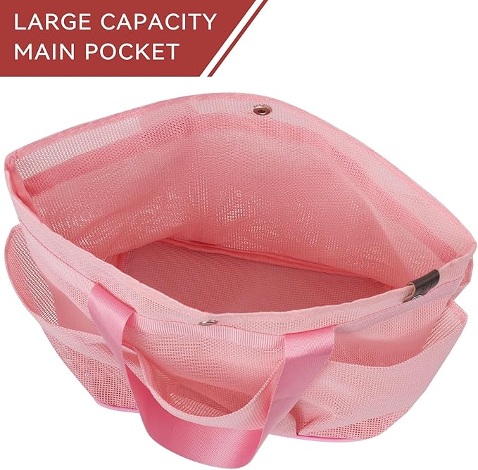 Mesh Horse Grooming Tote Bag Breathable Waterproof, 6 Pockets Horse Grooming Kit Tool Bags, Horse Cleaning Caddy Box for Cleaning Supplies, Pet Grooming Organizer for Horse Cow Cats, Pink