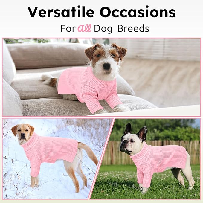 Queenmore Small Dog Sweaters, Dog Sweaters for Small Dogs Male, Pet Sweaters with Check Pattern, Soft Warm Plaid Pull-on Cat Knitwear, Pink S