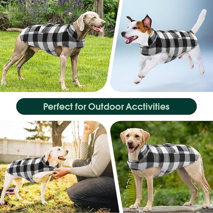 Kuoser Dog Winter Coat, Windproof Dog Fleece Jacket British Style Plaid Cold Weather Doggie Vest Coats, Reversible Cozy Warm Pet Clothes Apparel for Extra Large Size Dogs XXXL
