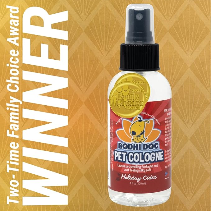 Bodhi Dog Natural Dog Cologne (Holiday Cider) - Premium Scented Deodorizing Pet Perfume with Conditioner for Dogs & Cats - Keeps Pets Fresh & Clean - Gentle and Safe Formula, Made in USA (4 Fl Oz)