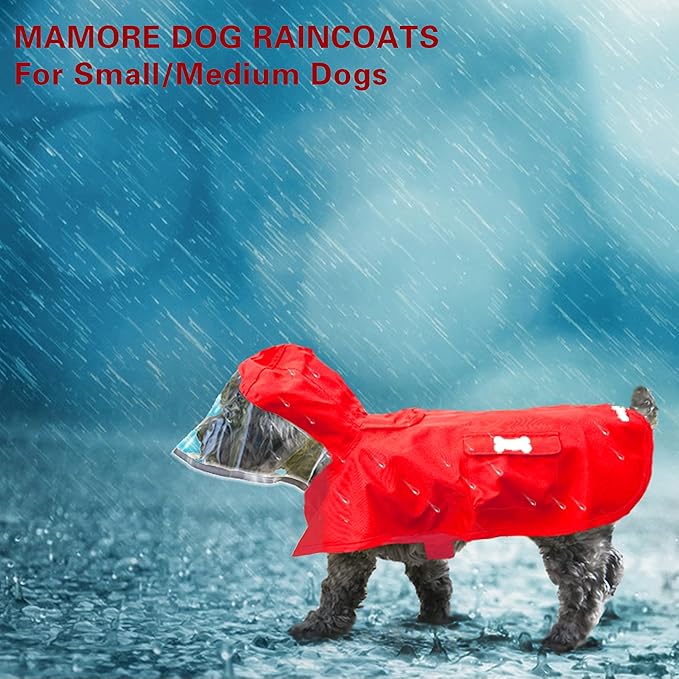 Dog Raincoat,Waterproof Rain Poncho with Hoodie, High Reflective Adjustable Pet Rain Jacket with Leash Hole for Small Medium and Large Dogs (Red, X-Small)