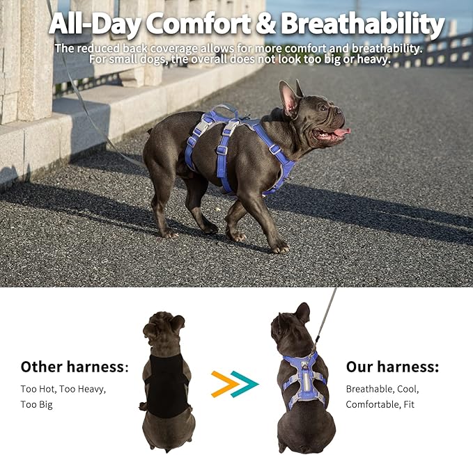 Huntboo Escape Proof Harness, No Slip Dog Harness Escape Proof,Fully Reflective Harness with Handle, Breathable,Durable, Adjustable Vest for Medium Dogs Walking,Training,and Running Gear(Vista Blue,M)
