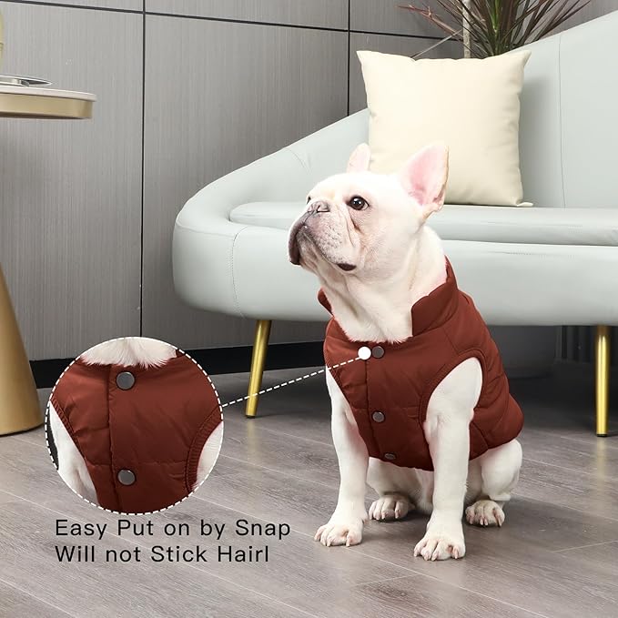2 Layers Fleece Lined Warm Dog Jacket for Puppy Winter Cold Weather,Soft Windproof Small Dog Coat,Brown XS