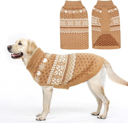 SCENEREAL XL Dog Sweaters Male and Female, Soft, Warm Turtleneck Extra Large Dog Sweater, Knitted Ugly Dog Christmas Outfits, Argyle Winter Clothes for Walking Outdoor