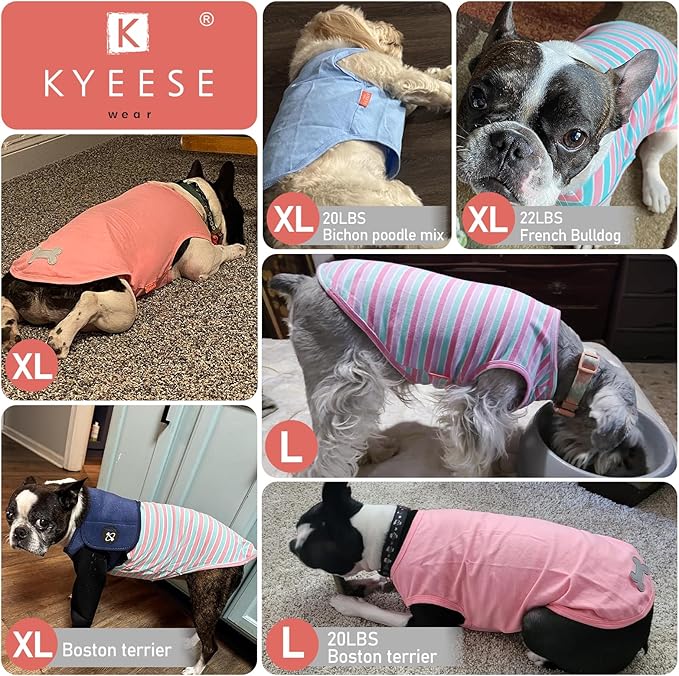 KYEESE 2Pack Dog Shirts Striped T Shirt Soft Tee for Small Dogs Cotton Tank Top Clothes Lightweight Sleeveless Dog Vest, X-Large,Purple+Striped