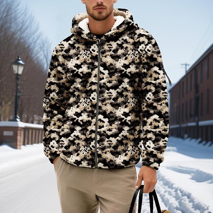 Men's Camouflage Hunting Fleece Lined Hoodie Camo Jackets Zip Up Long Sleeve Casual Winter Coats Hood Outerwear