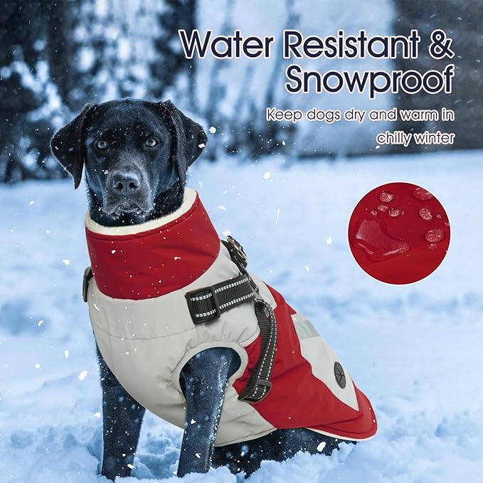 IECOii Winter Waterproof Dog Coats - Zip Up Fleece Jacket for Dogs, Red, XLarge