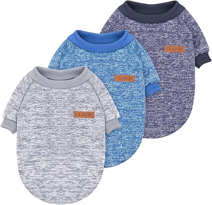 Idepet Pet Dog Classic Knitwear Sweater 3 Pcs, Fleece Coat for Small,Medium Dogs,Warm Pet Dog Cat Clothes,Soft Puppy Customes for Dog Grils Boys,Large