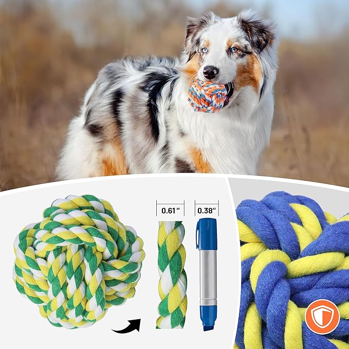 Extra Large Rope Balls for Aggressive Chewers - 5 Pack Chew Toys for Medium Large Breeds, Dental Dog Balls, Puppy Teething Toys, Interactive Games