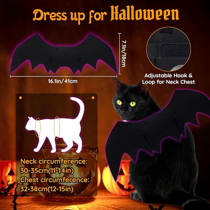 12pcs Halloween Cat Toys w/Bat Wings Costume & Organized Bag Set, Various Plush Cat Catnip Toys for Indoor Cats Kitten Teething Chewing Halloween Play