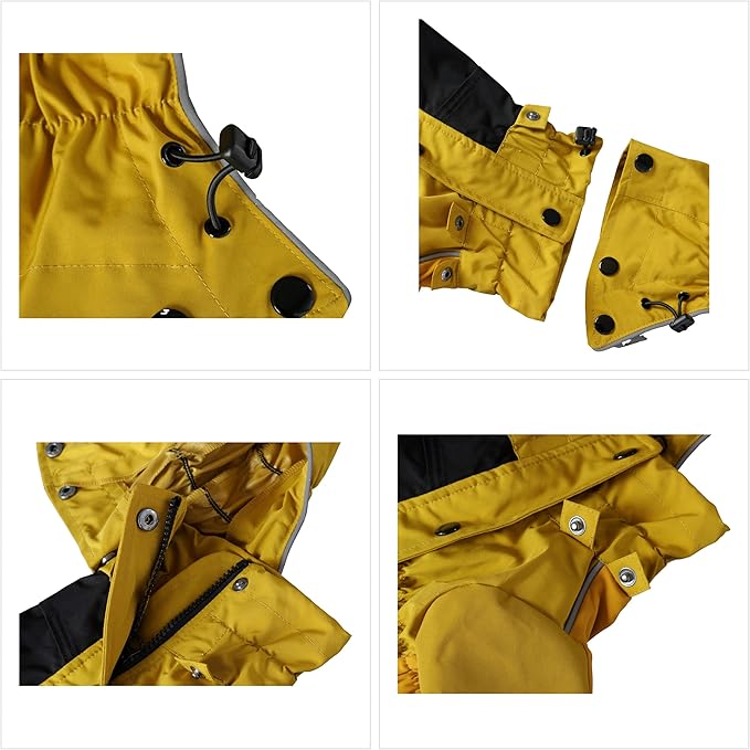LOVELONGLONG Waterproof Dog Raincoat with Removable Hood – Outdoor Full Body Dog Jacket, Windproof Snowproof Shell Suit – All Season Pet Rain Gear Mustard Yellow XS