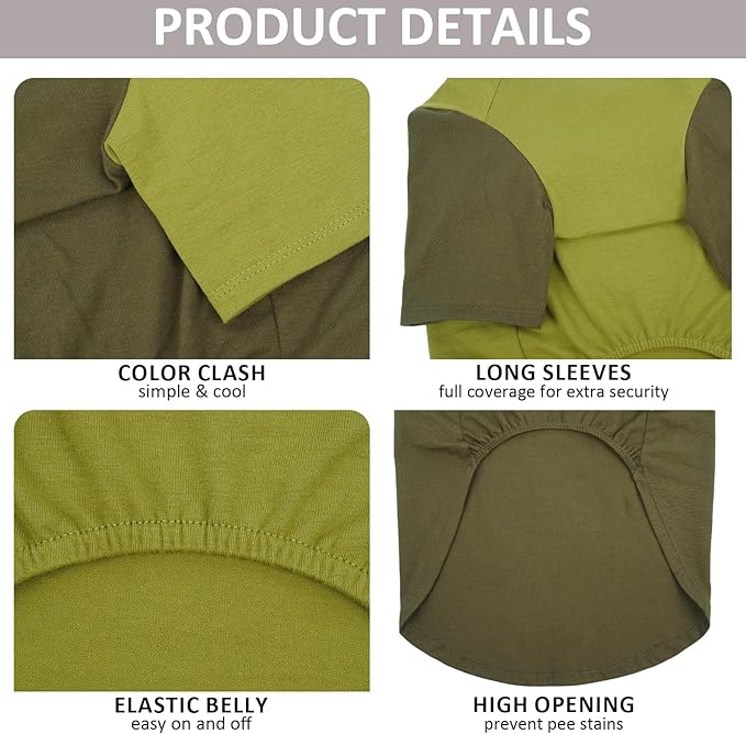 2 Pack Dog Shirt for Medium Dogs - Soft Breathable Summer Cool Tee, Lightweight Comfortable Clothes for Sensitive Skin, Jack Russell, Shihtzu, Indoor Lounging, Walking, Park Play, Green