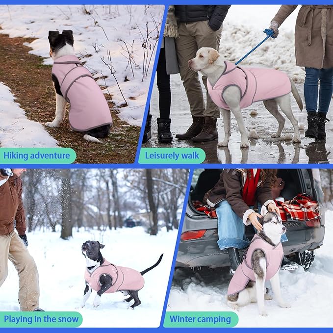 MIGOHI Waterproof Windproof Dog Coat - Reversible Stormguard Winter Jacket for Small to Large Dogs (Pink, XL)