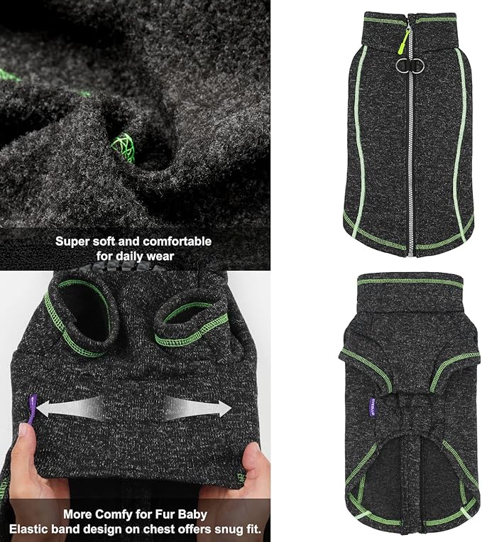 cyeollo Dog Coat Fleece Jacket Zipper up Sweater Reflective Jackets with D Ring Warm Clothes Cozy Jackets for Small Dogs