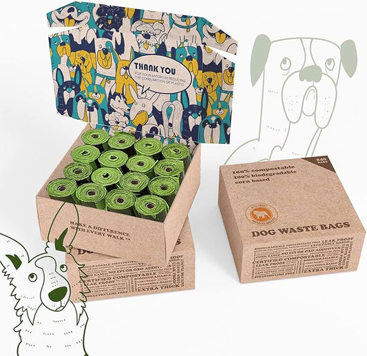 Dog Pride 240-Count Certified Compostable Dog Poop Bags, Unscented Pet Waste Bags with Handles, ASTM D6400 Eco-Friendly Disposal, 9" x 13" Leak-Resistant