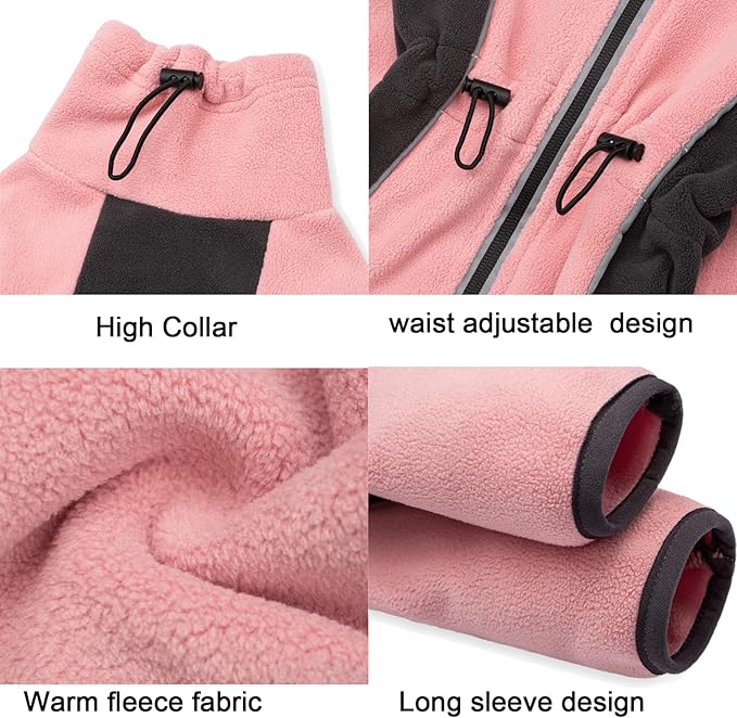 Fleece Dog Coat for Small Medium Dog,Pullover Pajamas Jumpsuit Bodysuit Puppy Coats with Legs, Pet Windproof Warm Cold Weather Jacket Full Body Vest Cozy Snowsuit Outfit Clothes (Pink, XL)