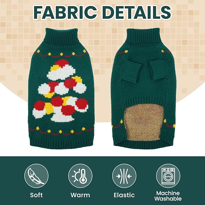 BRKURLEG Dog Sweaters, Christmas Dog Sweaters Medium Large Doggies Turtleneck Warm Pet Sweater for Cold Weather, Xmas, New Year, Pet Winter Pullover Sweater for Beagle, Pitbull (Green, XL)