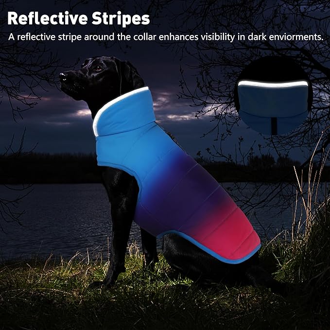 Dog Winter Coat, Waterproof Dog Jacket with Leash Hole, Reflective Adjustable Pet Snow Vest, Warm Fleece Sweater for Small Medium Large Dogs - Gradient Blue, XS