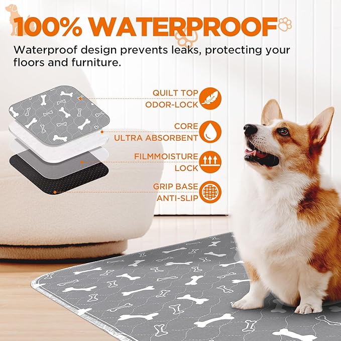 Washable Pee Pads for Dogs Large 54" x 54" 2-Pack Reusable Puppy Pads Pet Training Pads, Fast Absorb Dog Mats, Waterproof Whelping Pad, Non-Slip Protects Against Urine Leakage