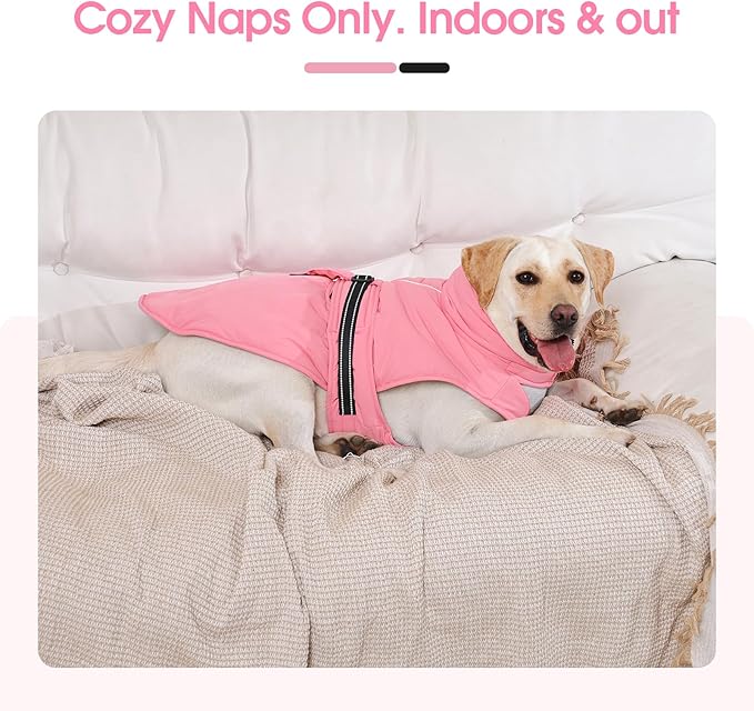 XXXL Dog Coat, Warm Dog Winter Jacket, Waterproof Dogs Snowsuit with Foldable High Collar, Reflective Strips, Leash Hole, and Adjustable Hook & Loop Closure - Ideal for Cold Weather - Pink 3XL