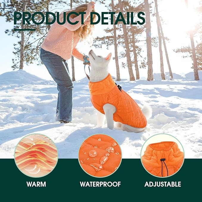 Kuoser Medium Dog Coat | All-Breed Thermal Wear with Windproof Layer | Reflective Tabs Enhance Visibility in Snow, Snap Buckles Simplify Dressing, Orange L