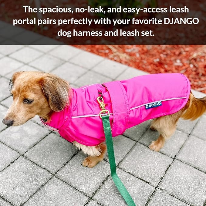DJANGO Dog Jacket & Raincoat – Lightweight Water-Resistant Coat for Small, Medium, Long Dogs, Dachshunds – Reflective, Adjustable Fit, Harness-Compatible, Easy-Access Harness Hole - Lilac Purple Small