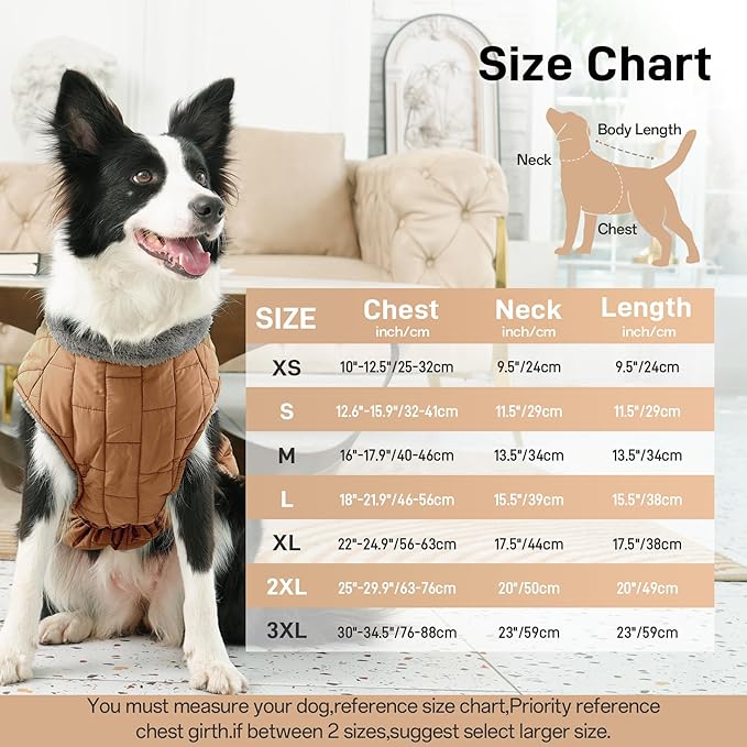 Warm Fleece Dog Coats with Durable Harness Buitl in D-Ring,Waterproof Doggie Jacket for Medium Dogs,Dog Vest for Cold Winter,Burnished Khaki XL