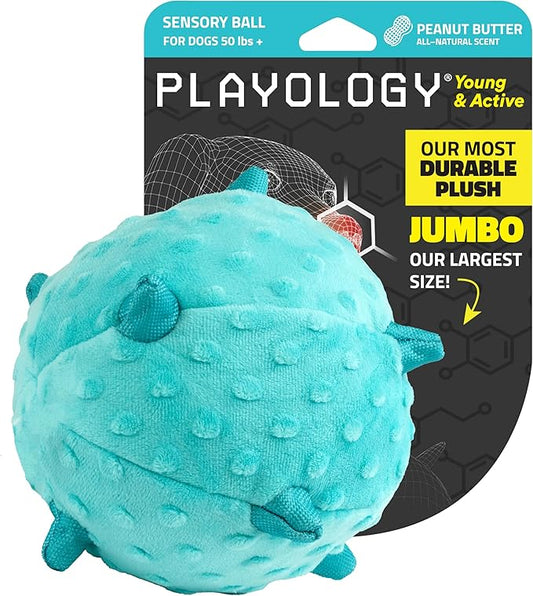 Playology Dog Toys | Puppy Toy Plush Sensory Ball for Dogs and Puppies for Dogs and Puppies | Jumbo Peanut Butter Scented Toy - Easy to Clean and Made from Non Toxic Materials