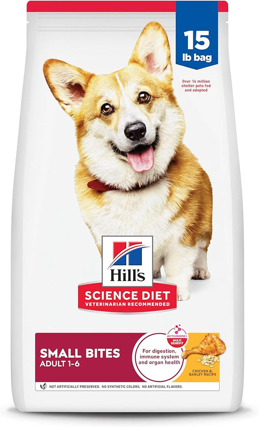 Hill's Science Diet Adult 1-6, Adult 1-6 Premium Nutrition, Small Kibble, Dry Dog Food, Chicken & Barley, 15 lb Bag