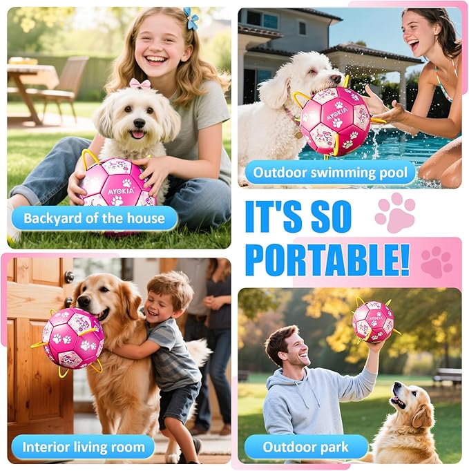 Size 3 Pink Dog Soccer Ball with Straps Durable Training Ball for Pets Interactive Outdoor Dog Toy for Medium to Large Puppies Essential Pet Supplies