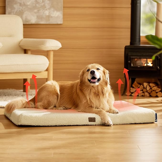 Bedsure Self Warming Dog Beds Large Sized Dog - Extra-Large Puppy Bed with Removable Washable Cover, Orthopedic Egg Crate Foam Pet Mat, Suitable for Pet Up to 100 lbs