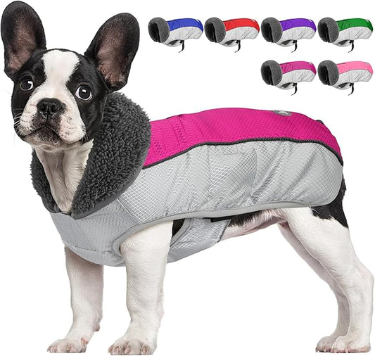 Dog Coat, Waterproof Ripstop Dog Winter Jacket with Leash Hole, Reflective Adjustable Warm Pet Fleece Snow Sweater for Small Medium Large Dogs - Rosy Red, L