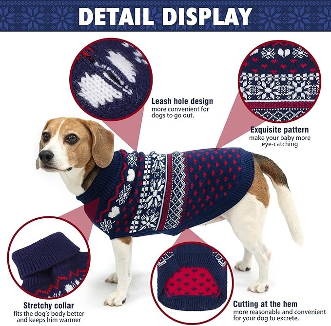 SCENEREAL Dog Sweaters for Small Dogs - Soft, Warm Turtleneck Small Dog Sweater, Ugly Knit Dog Christmas Outfits for Dachshund, Chihuahua, Pug, Yorkie,Winter Pet Clothes Male Female,Navy Blue
