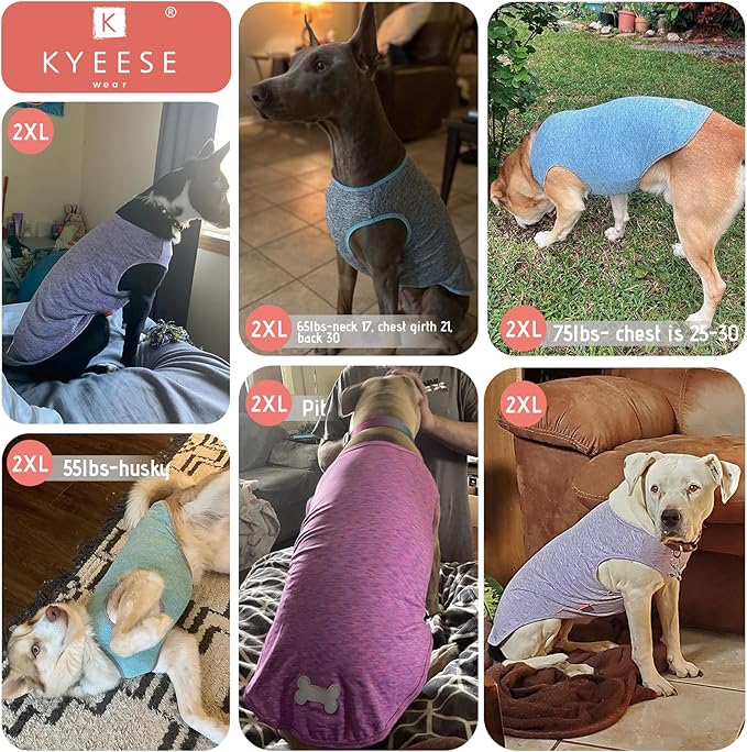 KYEESE 2 Pack Dog Shirts Quick Dry Soft Stretchy Dog T-Shirts with Reflective Label Tank Top Sleeveless Vest Sun Protection Pet Clothes for Medium Dogs, Coral Red+Grey, 2XL