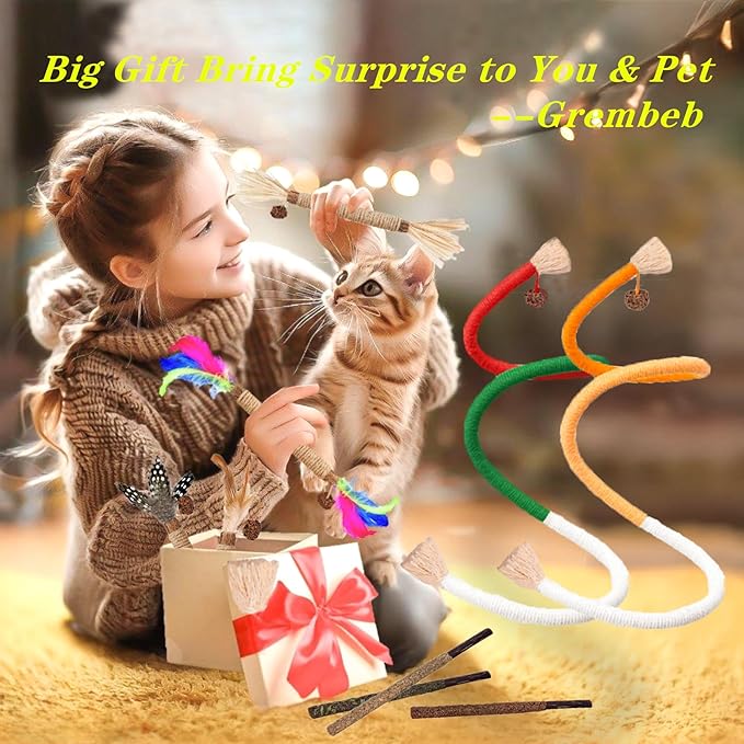 Cat Toys 12PCS Catnip Toy for Indoor Kitten Treat Cats Chew Stick for Dental Cleaning Teeth Kitten Silvervine Rope Kitty Feather Snack for for Kick Molar Scratch Self Play Interactive Boredom
