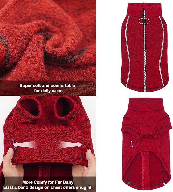 cyeollo Dog Sweater Coat Reflective Jacket Zipper up Fleece Dog Sweaters with D Ring Thick Winter Coat for Large Dogs