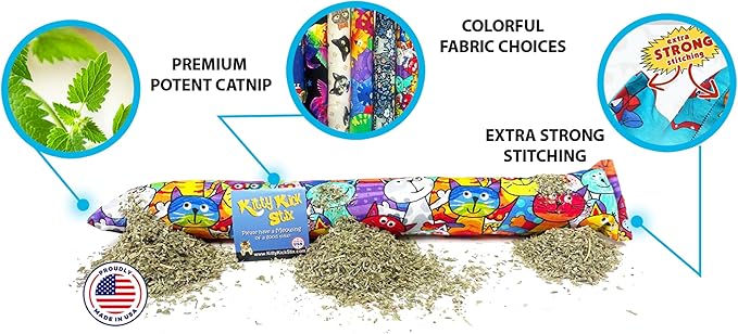 Cat Kicker Toys – 15" Set of 2, Durable Cat & Kitten Kick Sticks with 100% Potent Catnip. Handmade in USA. Encourages Exercise & Interactive Play for Indoor Cats of All Breeds. (Mystery Choice)
