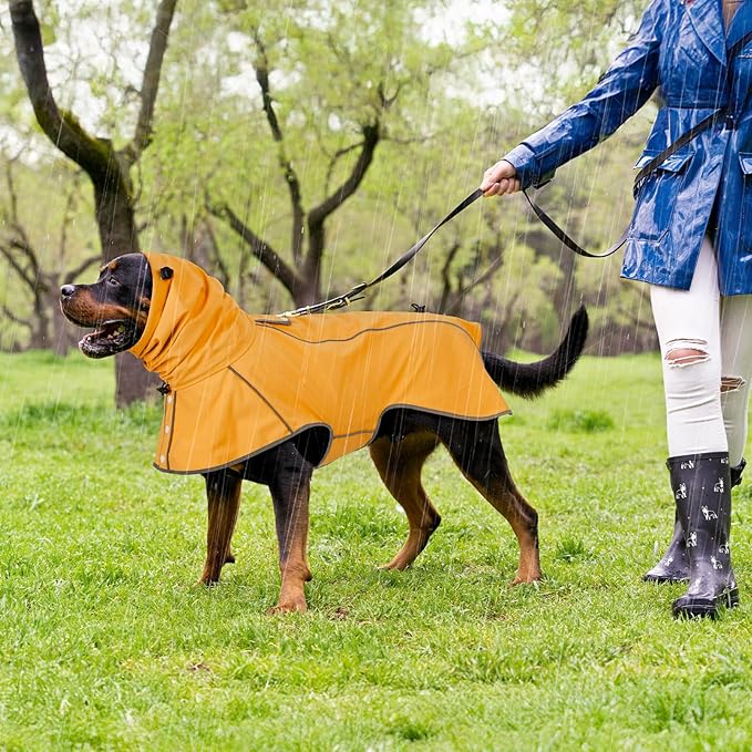 Reflective Dog Raincoat, Windproof & Waterproof Dog Rain Jacket, Adjustable Hooded Pet Poncho with Leash Hole for Small, Medium, Large Dogs(S-2XL) (Yellow, X-Large)