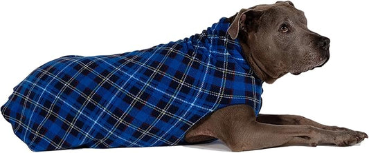 Goldpaw Stretchy Fleece Jacket for Small Dogs - Super Soft, Warm Dog Sweater - Pet Sweater Vest for Fall and Winter - Canine Clothes Made in The USA - Machine Washable - Blue Plaid - Size 10