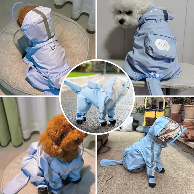 Small Dog Raincoat with Legs, Ideal for Teddy Bears, Waterproof Full Coverage with Mini Backpack, Reflective Hoodie and Detachable Tail (Yellow, XX-Large(Suggest Weight 16.6-22lb))