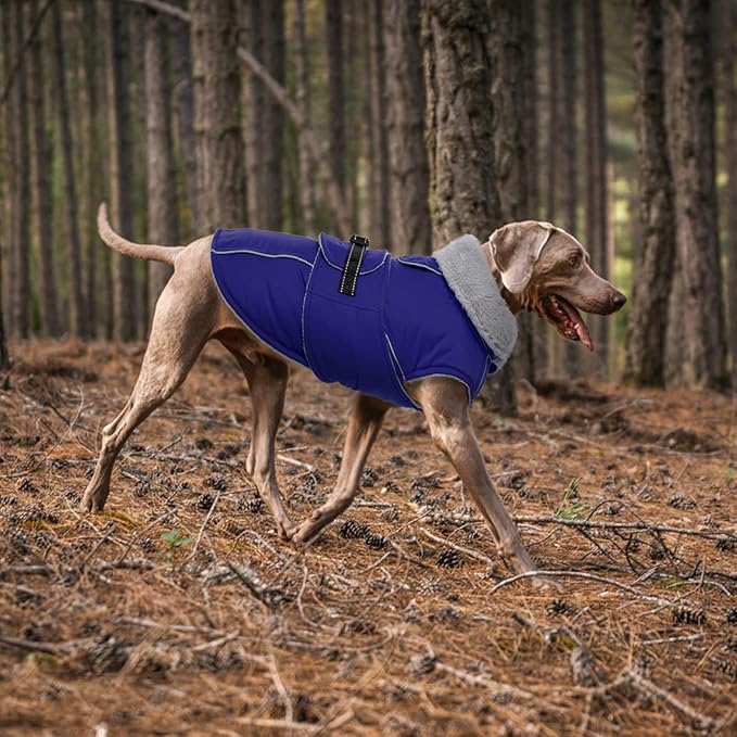 Lelepet Warm Dog Winter Coat Waterproof Dog Jacket with Adjustable Buckle & Leash Hole Reflective Pet Fleece Snowsuit Turtleneck Windproof Cold Weather Coats, Blue, XXL