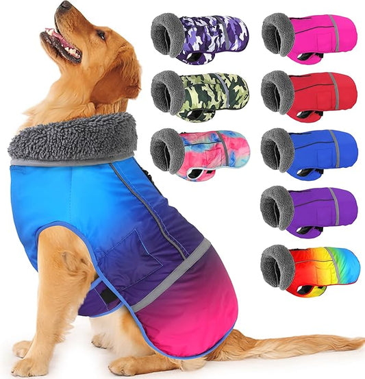 Dogcheer Warm Dog Coat, Waterproof Dog Winter Jacket Christmas Puppy Cold Weather Coats with Buckle, Reflective Adjustable Pet Snow Jacket for Small Medium Large Dogs - Gradient Blue-red, 2XL