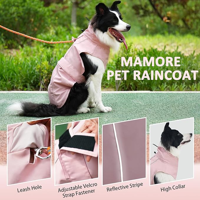 Waterproof Dog Raincoat, Adjustable Lightweight Dog Rain Jacket with Reflective Strip Leash Hole for Small Medium Large Dogs (Pink, Small(9-13lb))