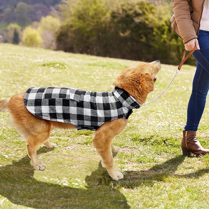 Malier Classic Plaid Fleece Dog Coat Jacket - Windproof Warm Winter Pet Clothes Apparel for Small to Large Dogs (White, Small)