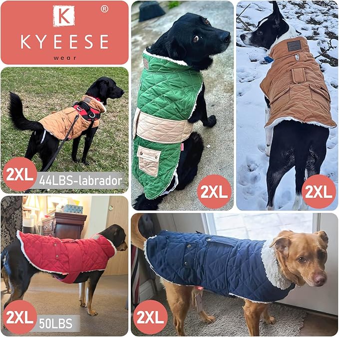 KYEESE Dog Coat Soft Dogs Jacket with Pocket Warm Pet Winter Puffer Coat with Leash Hole Waterproof Pets Clothes for Cold Weather Thick Dog Coats for Medium Dogs Windproof Pet Sweater