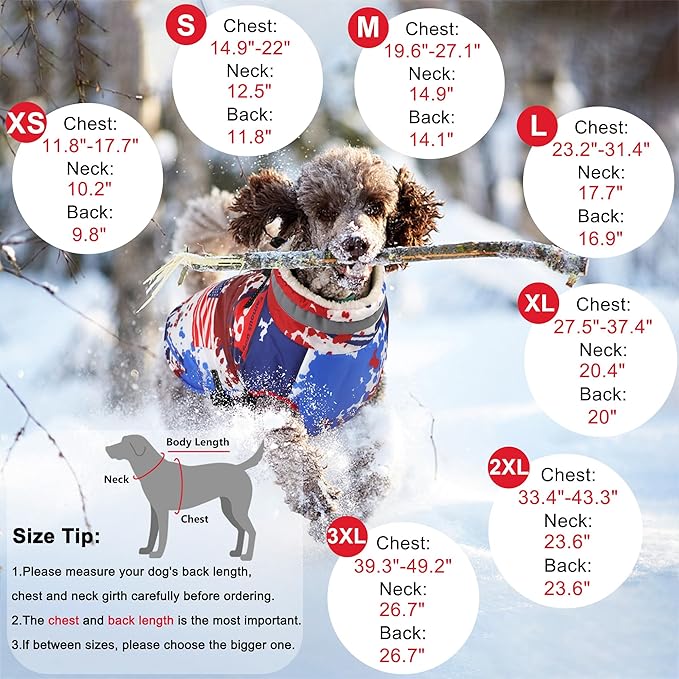 Dogcheer Dog Winter Coat, American Flag Dog Jacket with Harness, Adjustable Puppy Coat with Zipper, Waterproof Pet Fleece Jacket Snowsuit for Small Medium Large Dogs - US Flag S