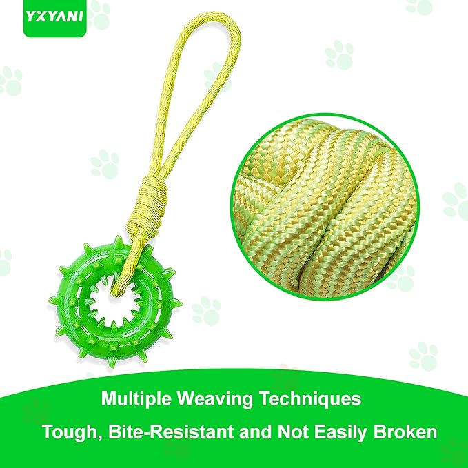 Durable Dog Chew Toy – Tough Rubber and Rope Tug Toy with Squeaker, Interactive Training and Fetch Toy for Aggressive Chewers, Medium and Large Dogs, Heavy Duty Tug-of-War (Round Ball)
