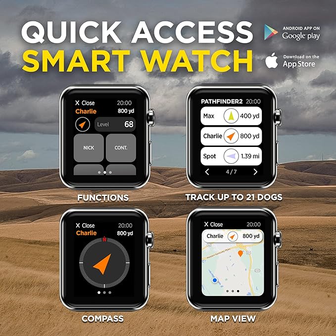 Dogtra Pathfinder 2 GPS Tracker e Collar + Titanium Contact Points 1" | 9 Mile, LED Light, No Monthly Fees, Waterproof, Smartwatch Control, Satellite Tracking, Multiple Dogs, Smartphone Required