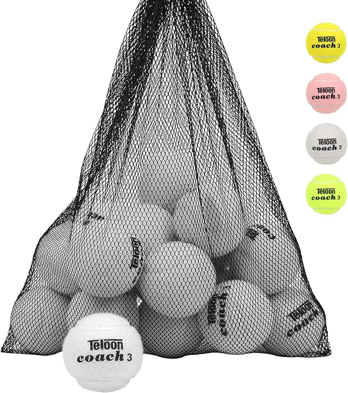 Teloon Pressure Training Tennis Balls-12 or 18 Count-Mesh Carry Bag，4 Colors Available，Pressureless Training Exercise Tennis Balls for Beginners.